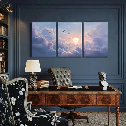 3pcs Sunset Sky Birds Clouds Artwork Poster Metal Print Ready to Hang Art