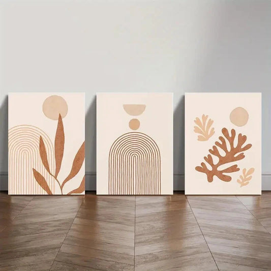 3pcs Neutral Abstract Plants Bohemian Style Metal Print Ready to Hang Art
