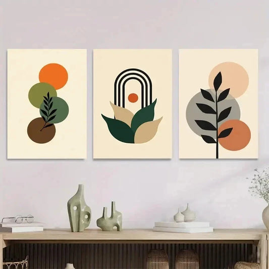 3pcs Boho Style Colorful Geometric & Botanical Wall Art Set Canvas Framed 40x60cm - High Quality Print 100% Australian Made Wall Canvas Ready to Hang