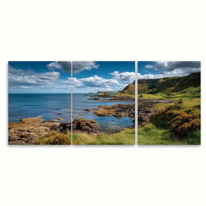 3pcs Cullen Beach Scotland Illustration Wall Art Set Canvas Framed 50x70cm - High Quality Print 100% Australian Made Wall Canvas Ready to Hang