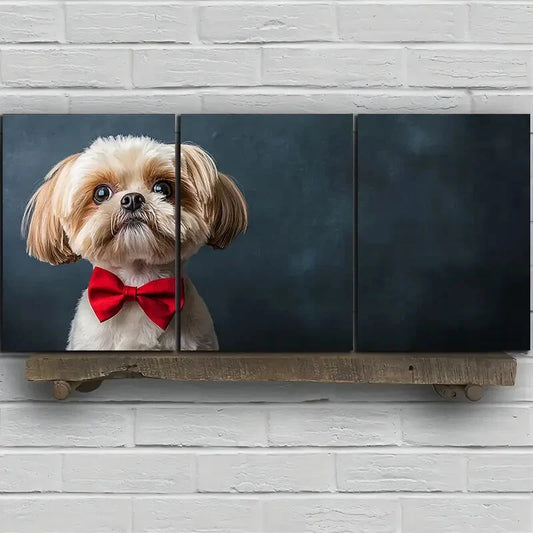 3pcs Dog with Bow Tie Modern Animal Metal Print Ready to Hang Art