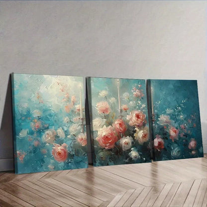 3pcss There Are Flowers On The Candelabra Wall Art Set Canvas Framed 40x60cm - High Quality Print 100% Australian Made Wall Canvas Ready to Hang