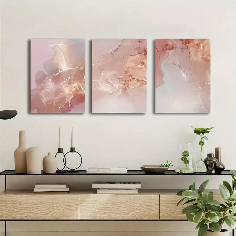 3pcs Rose Golden & Pink Marble Watercolor Canvas Framed 40x60cm - High Quality Print 100% Australian Made Wall Canvas Ready to Hang