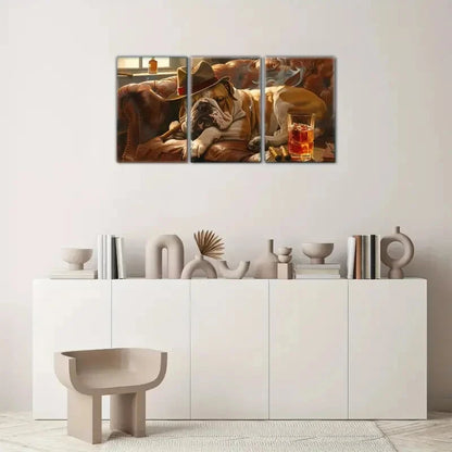 3pcs English Bulldog Illustrations Humorous Dog Metal Print Ready to Hang Art