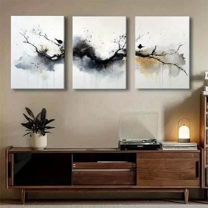 3pcs Elegant Black and Golden Abstract Perfect Wall Art Set Canvas Framed 50x70cm - High Quality Print 100% Australian Made Wall Canvas Ready to Hang