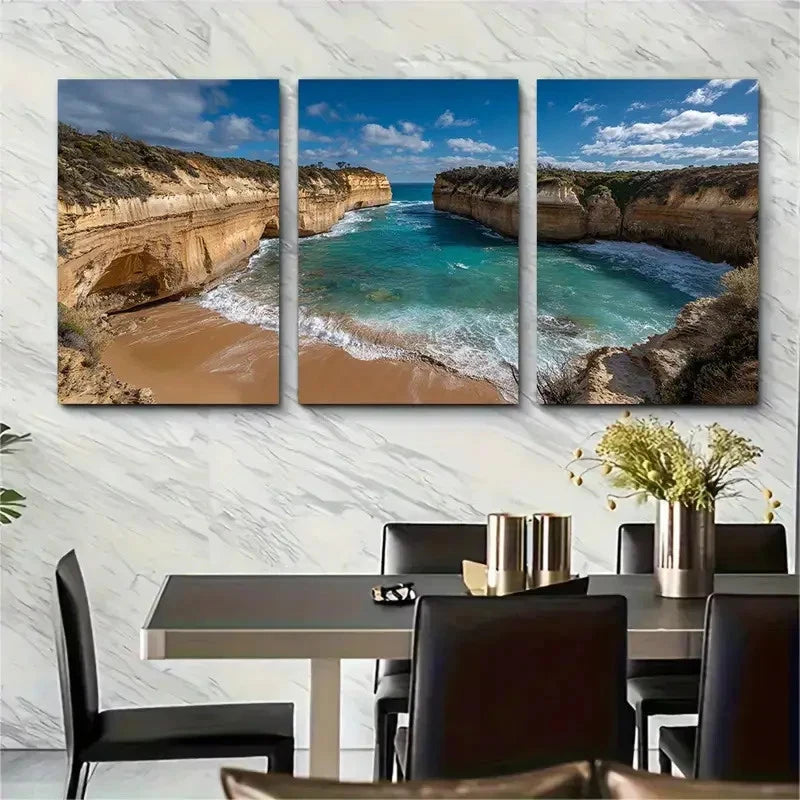 3pcs Victoria Port Campbell Ocean Landscape Wall Art Set Canvas Framed 50x70cm - High Quality Print 100% Australian Made Wall Canvas Ready to Hang