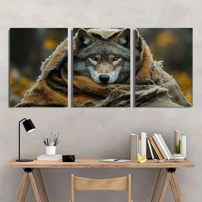 3pcs Wolf Woven Throw Blanket Earthy Metal Print Ready to Hang Art