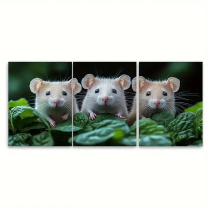 3pcs White Rats Painting Pets Portrait Wall Art Set Canvas Framed 40x60cm - High Quality Print 100% Australian Made Wall Canvas Ready to Hang