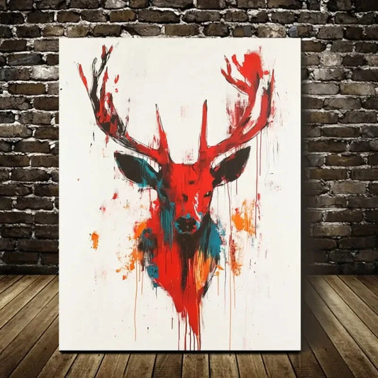 Modern Abstract Deer Head Contemporary Painting 40x60cm Metal Print Ready to Hang