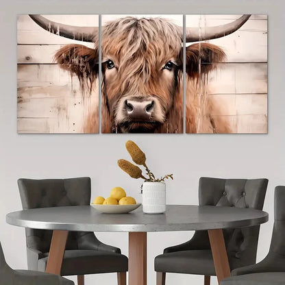 3pcs Highland Cattle Farm Animal Painting Metal Print Ready to Hang Art