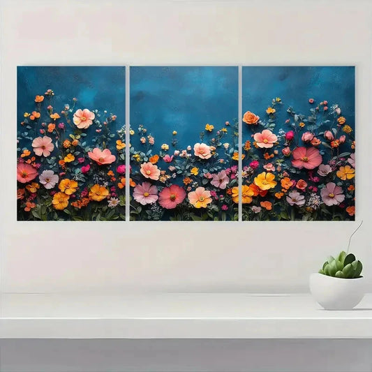 3pcs Vibrant Wildflower Floral Art Prints Metal Print Ready to Hang Art