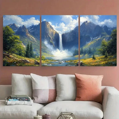 3pcs Yosemite Waterfall Landscape Impasto Design Wall Art Set Canvas Framed 40x60cm - High Quality Print 100% Australian Made Wall Canvas Ready to Hang