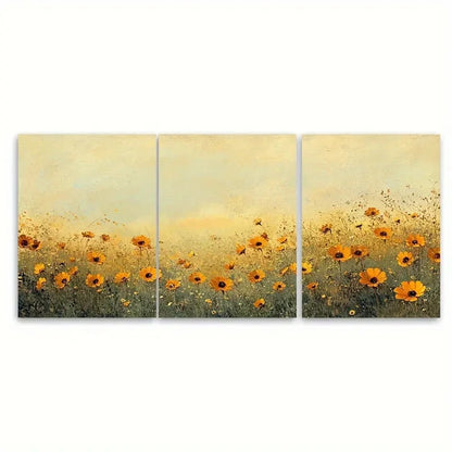 3pcs Field of Golden Vintage Wildflower Field Wall Art Set Canvas Framed 60x90cm - High Quality Print 100% Australian Made Wall Canvas Ready to Hang