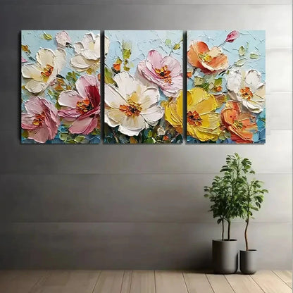 3pcs Array of Beautiful Flowers in Various Colors Metal Print Ready to Hang Art
