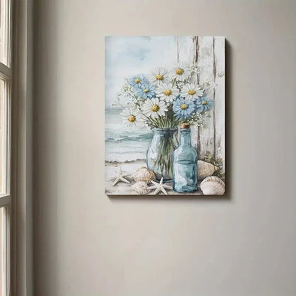 Beautiful Serene Coastal & Ocean Flower Painting 60x90cm Metal Print Ready to Hang