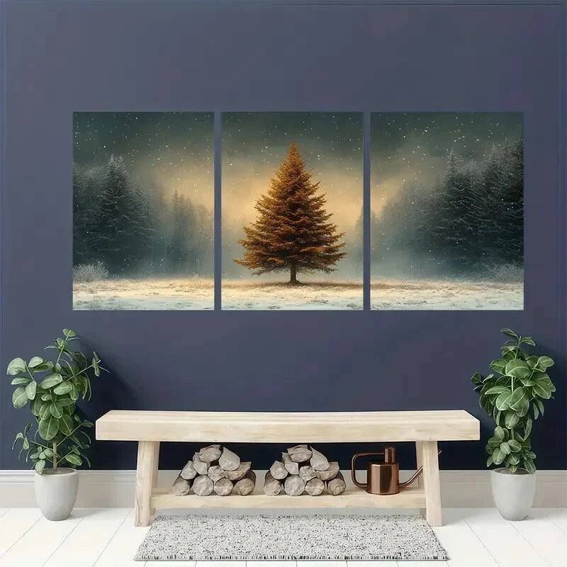 3pcs Featuring Vintage Christmas Tree Artwork Metal Print Ready to Hang Art