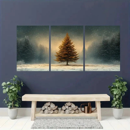 3pcs Featuring Vintage Christmas Tree Artwork Metal Print Ready to Hang Art