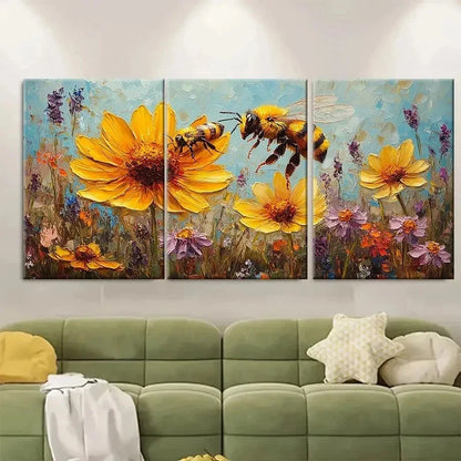 3pcs Daisy Painting Coneflower Original Art BJ   Wall Art Set Canvas Framed 50x70cm - High Quality Print 100% Australian Made Wall Canvas Ready to Hang