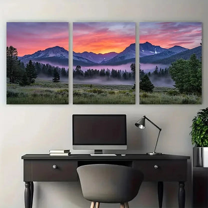 3pcs Scenic Nature Landscape, Misty Mountains Metal Print Ready to Hang Art