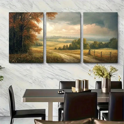 3pcs Vintage Landscape Painting Countryside Metal Print Ready to Hang Art