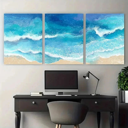 3pcs Ocean Clipart Beach Watercolor Perfect Wall Art Canvas Framed 60x90cm