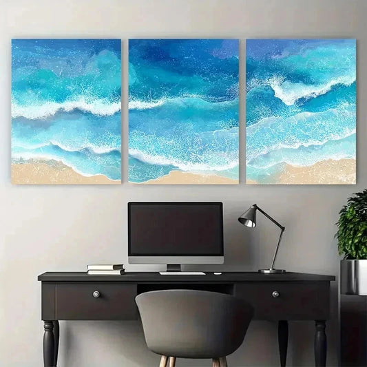 3pcs Ocean Clipart Beach Watercolor Perfect Wall Art Canvas Framed 60x90cm
