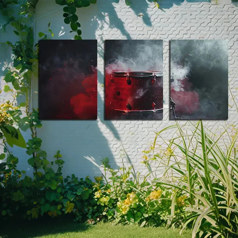 3pcs Modern Abstract Drum Illustration Metal Print Ready to Hang Art