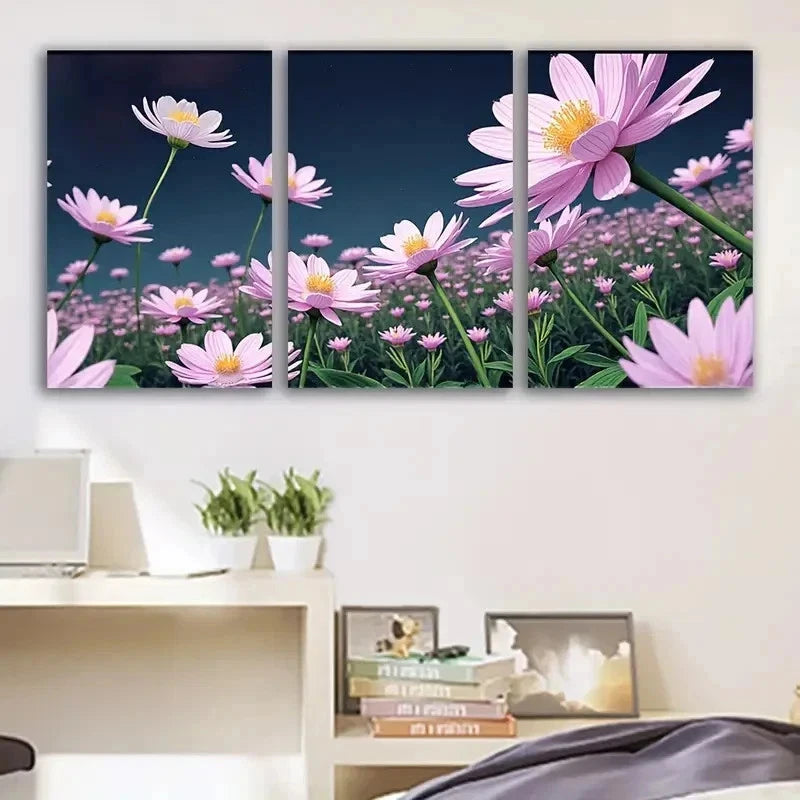 3pcs Vibrant Pink Floral Metal Print Ready to Hang Art