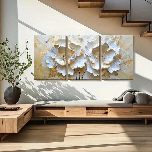 3pcs Golden Blossoms Elegant Petal Wall Art Set Canvas Framed 40x60cm - High Quality Print 100% Australian Made Wall Canvas Ready to Hang