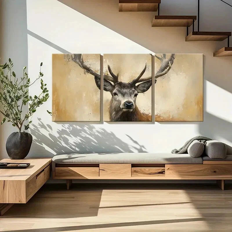 3pcs Nature Inspired Brown Antlers Forest Metal Print Ready to Hang Art