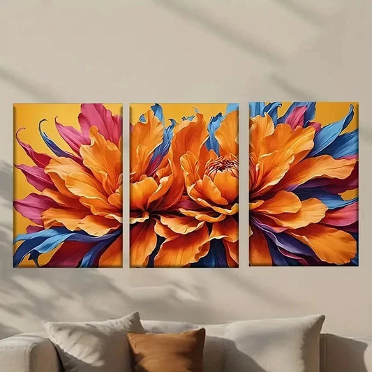 3pcs Flower on a Yellow Background Wall Art Set Canvas Framed 40x60cm - High Quality Print 100% Australian Made Wall Canvas Ready to Hang