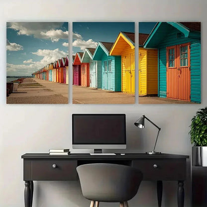 3pcs Cleethorpes Travel Illustration Wall Art Set Canvas Framed 60x90cm - High Quality Print 100% Australian Made Wall Canvas Ready to Hang