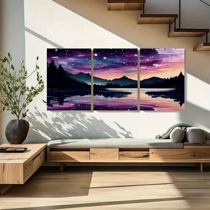 3pcs Fantasy Starry Night Magical Forest Metal Print Ready to Hang Art