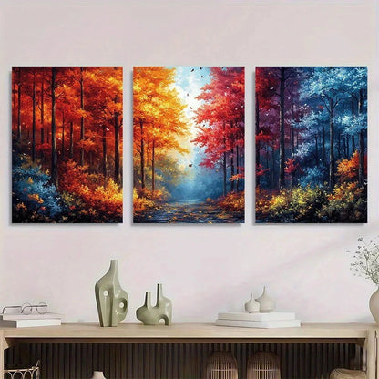 3pcs Autumn Forest Colors Nature Metal Print Ready to Hang Art
