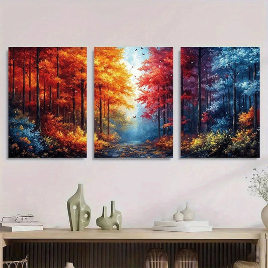 3pcs Autumn Forest Colors Nature Metal Print Ready to Hang Art