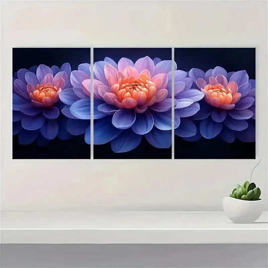 3pcs Purple Chrysanthemum Flower Perfect Wall Art Set Canvas Framed 40x60cm - High Quality Print 100% Australian Made Wall Canvas Ready to Hang