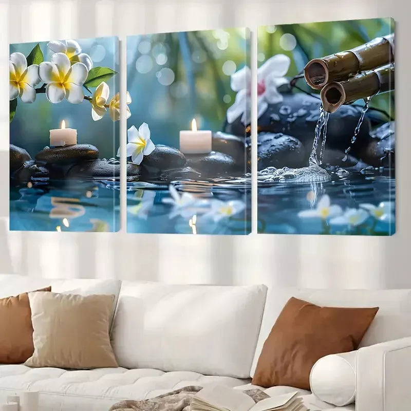 3pcs Serenity Spa Triptych  Wall Art Set Canvas Framed 50x70cm -  High Quality Print 100% Australian Made Wall Canvas Ready to Hang - Bella Home Decor