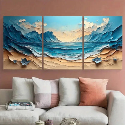 3pcs Modern Neutral Mountain with Florals Design Metal Print Ready to Hang Art