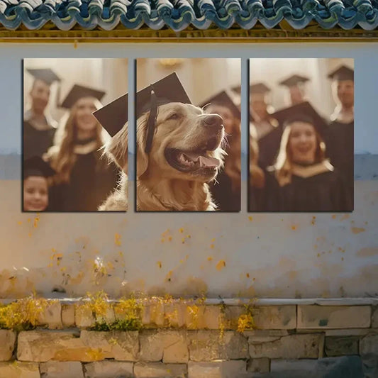 3pcs Golden Retriever Graduation Animal Theme Metal Print Ready to Hang Art