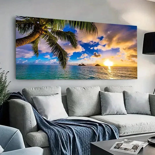 Hawaiian Sunrise Beach wall canvas office home room framed 120x60cm - Bella Home Decor