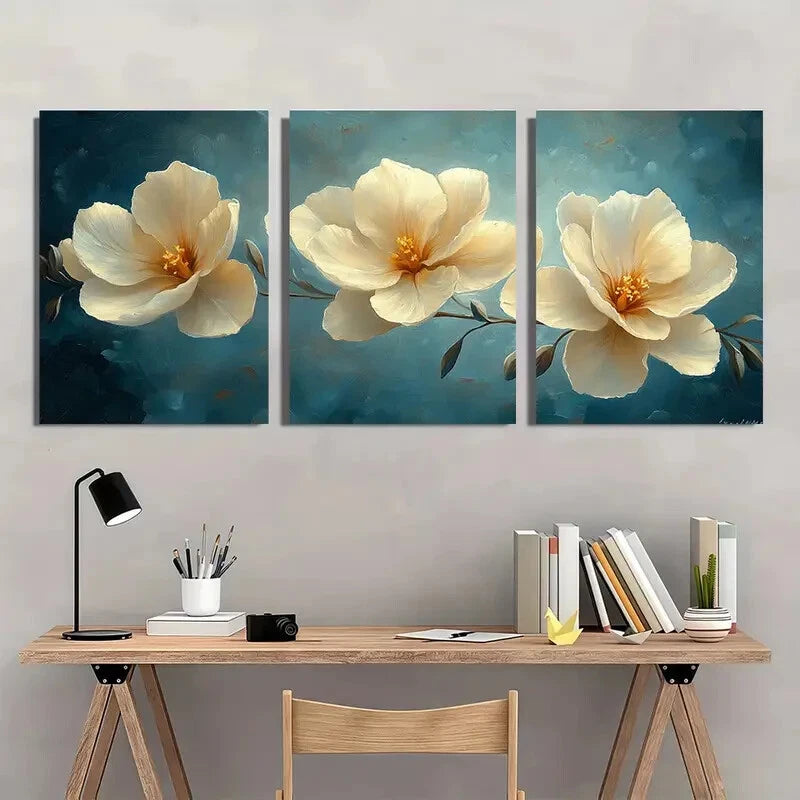 3pcs Elegant White Freesia Flower Art Prints Metal Print Ready to Hang Art