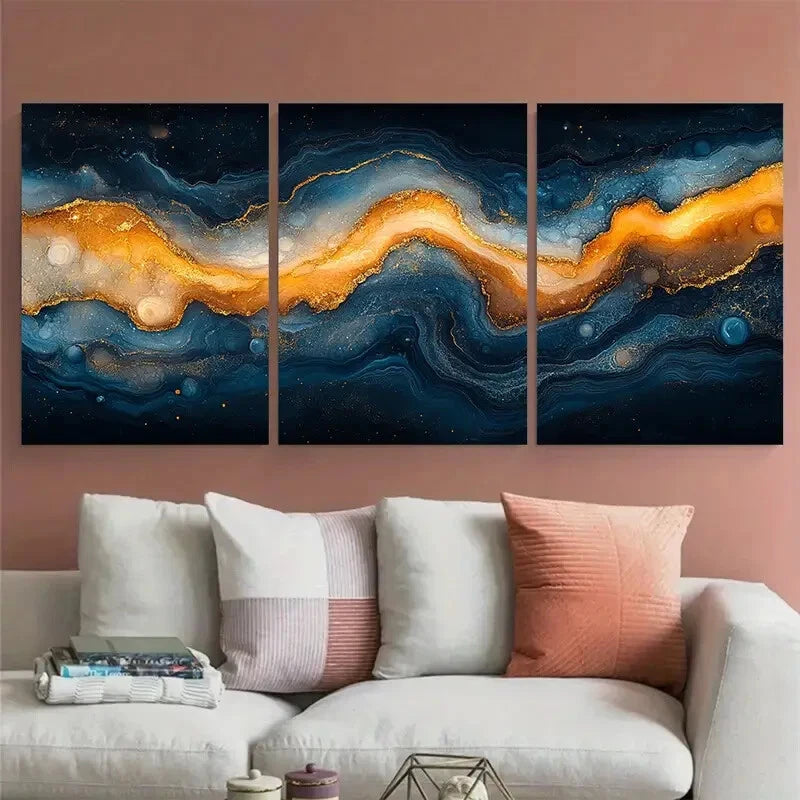 3pcs Elegant Earth Toned Abstract Marbled Design Metal Print Ready to Hang Art