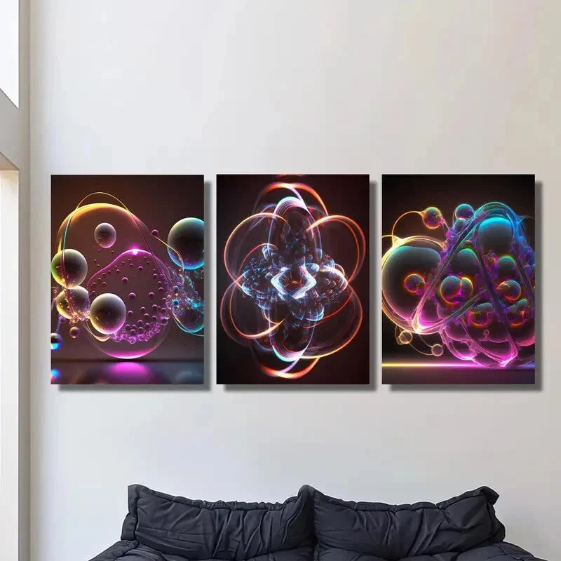 3pcs ,Colorful painting, minimalism, bubbles Metal Print Ready to Hang Art