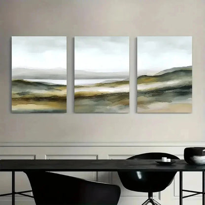 3pcs Abstract Highlands Soft Blues Beiges Whites Metal Print Ready to Hang Art