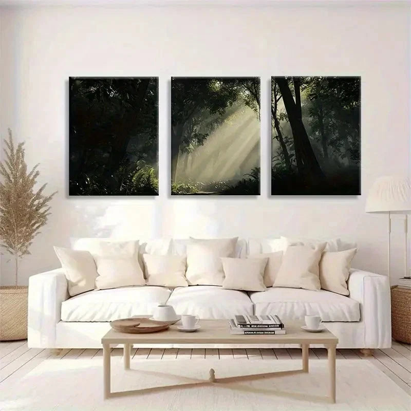 3pcs Natural Landscape with Lush Green Leaves Metal Print Ready to Hang Art