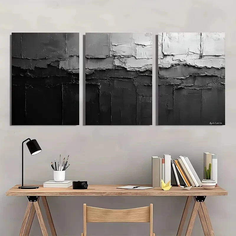 3pcs Black and White Abstract Texture Metal Print Ready to Hang Art