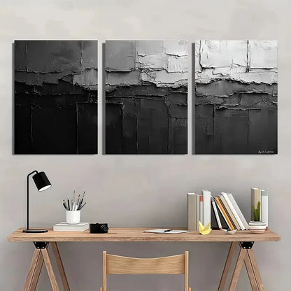 3pcs Black and White Abstract Texture Metal Print Ready to Hang Art
