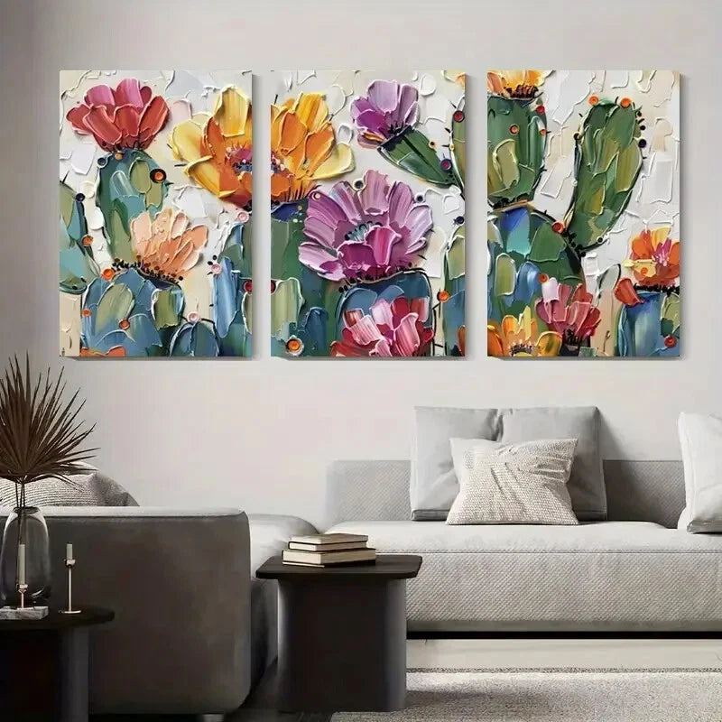 3pcs Abstract Floral & Cactus Modern Perfect  Wall Art Set Canvas Framed 40x60cm - High Quality Print 100% Australian Made Wall Canvas Ready to Hang