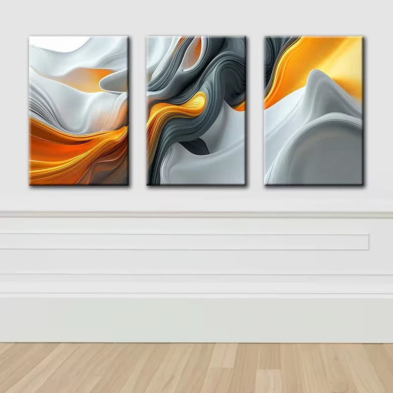 3pcs Modern Luxurious Abstract Swirl Art Wall Art Set Canvas Framed 50x70cm - High Quality Print 100% Australian Made Wall Canvas Ready to Hang