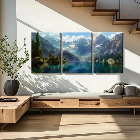 3pcs Natural Landscape Art Mountain Lake Wall Art Set Canvas Framed 40x60cm - High Quality Print 100% Australian Made Wall Canvas Ready to Hang